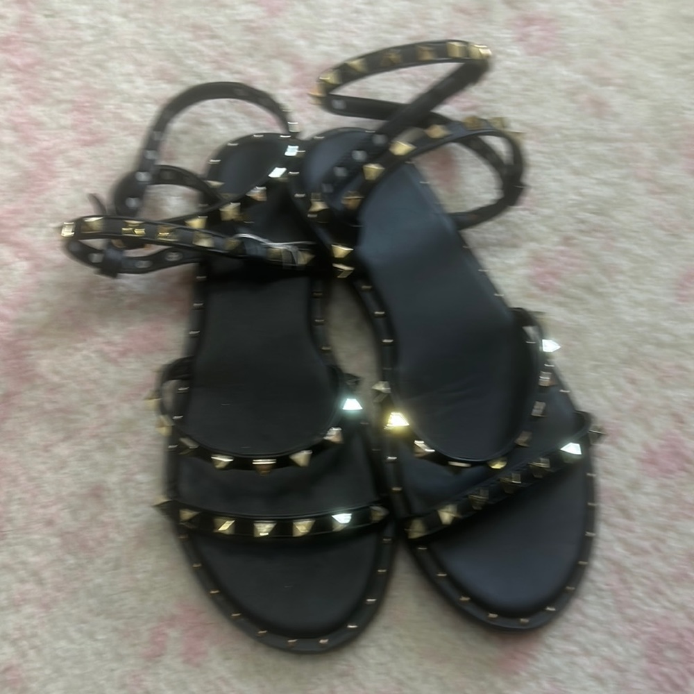 Black studded ankle wrap sandals